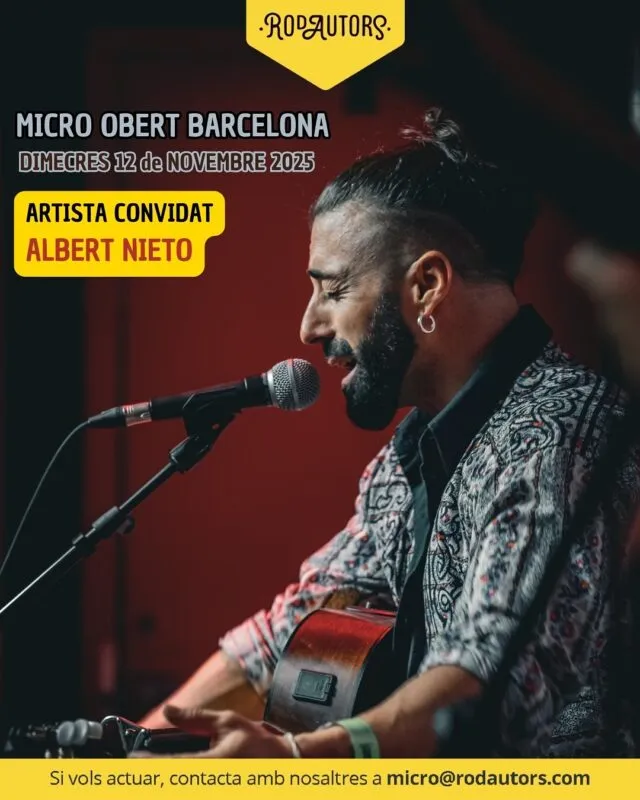 🎤 ¡Vuelve el Open Mic de Rodautors! 🔥
Este miércoles tenemos una cita con la música, las historias y la emoción en su estado más puro. Un espacio donde los cantautores se suben al escenario para compartir sus canciones, su verdad y su arte, en una tarde que promete piel de gallina, risas y mucha conexión.
Si te gusta la música en directo y la energía de lo auténtico… ¡no te lo puedes perder! 🎶

📅 Miércoles 12 de noviembre
🕕 De 18:30 a 20:30
📍 @newfizz_ 

⸻

🎶 Torna l’Open Mic de Rodautors! 💥
Aquest dimecres ens espera una tarda plena d’emoció, música i complicitat. Els cantautors pujaran a l’escenari per compartir les seves cançons, històries i sentiments en un ambient càlid i ple d’energia.
Si t’apassiona la música en directe i la màgia dels moments únics… aquest és el teu lloc! 🎸✨

📅 Dimecres 12 de novembre
🕕 De 18:30 a 20:30
📍 Espai Suscultura

⸻

Hashtags:
#Rodautors #OpenMic #Cantautors #MúsicaEnVivo #MúsicaDeAutor #newfizz #barcelona #MúsicaLocal #CulturaViva #TardaDeMúsica #LiveMusic #Acústic #artistesemergents