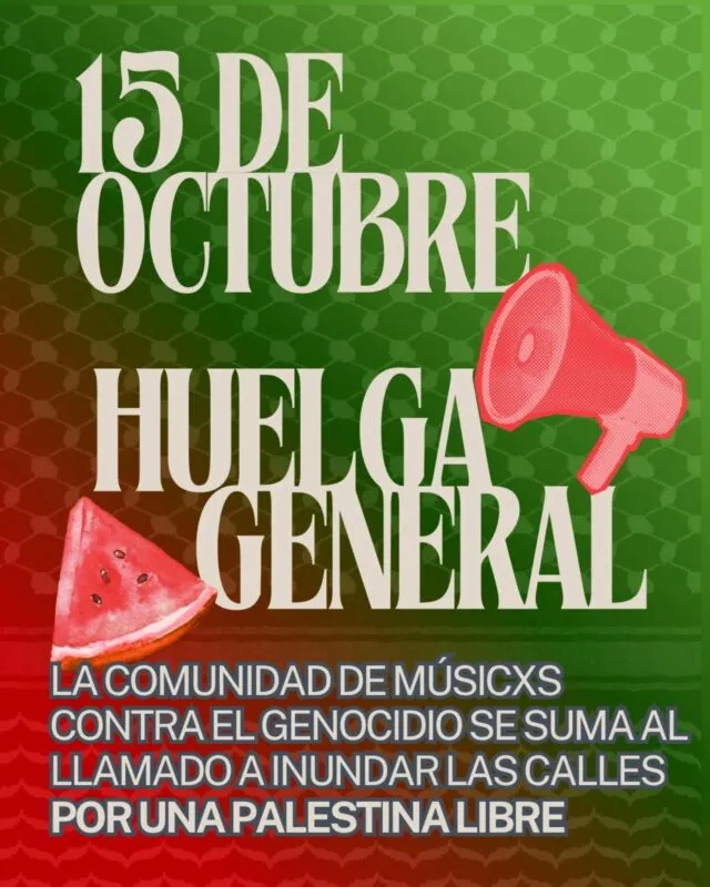 COMUNICADO HUELGA 15-O

Desde la Asociación Rodautors emitimos este comunicado para expresar nuestro posicionamiento en apoyo a la lucha y resistencia del pueblo palestino, y la consecuente denuncia y oposición al apartheid, la ocupación y el colonialismo del Estado genocida de Israel en Palestina.

Tenemos la responsabilidad, como artistas, de utilizar nuestro altavoz para condenar y visibilizar las grietas del sector musical. Ya lo hemos visto: Spotify, Amazon Music… y tantísimas plataformas y empresas manchadas por el negocio del genocidio. Ante una situación así, NO podemos permanecer inmóviles ni en silencio.

Por ello:

1. Anulamos el micro abierto de este próximo miércoles 15 de octubre para participar en la huelga general.

2. Animamos a todxs a participar en la huelga y en todas las acciones de lucha que se realizarán durante el día.

3. Colaboramos con @musicacontraelgenocidio ENVÍA TU VÍDEO ANIMANDO A TODXS A PARTICIPAR EN LA HUELGA y etiquétalos. ¡Usemos nuestro altavoz!

4. Estamos organizando más acciones por Palestina desde Rodautors:

Voces por Palestina (acto solidario): 19 de noviembre a las 21h en la Sala New Fizz. ¡Guardad la fecha, os necesitamos a todxs allí! Pronto daremos más detalles 🇵🇸

Acto solidario en colaboración con un espacio público de la ciudad (anunciaremos la fecha pronto; será entre noviembre y diciembre) 🎶

Si alguien quiere participar y está solx, ¡escribidnos y buscaremos la forma de hacer grupo!

Desde Rodautors, unimos fuerzas y asistimos a la huelga general de 24 horas del 15 de octubre por una Palestina libre.
Recordad: hacer huelga es un derecho. ✊

(⬇️CAT ALS COMENTARIS⬇️)